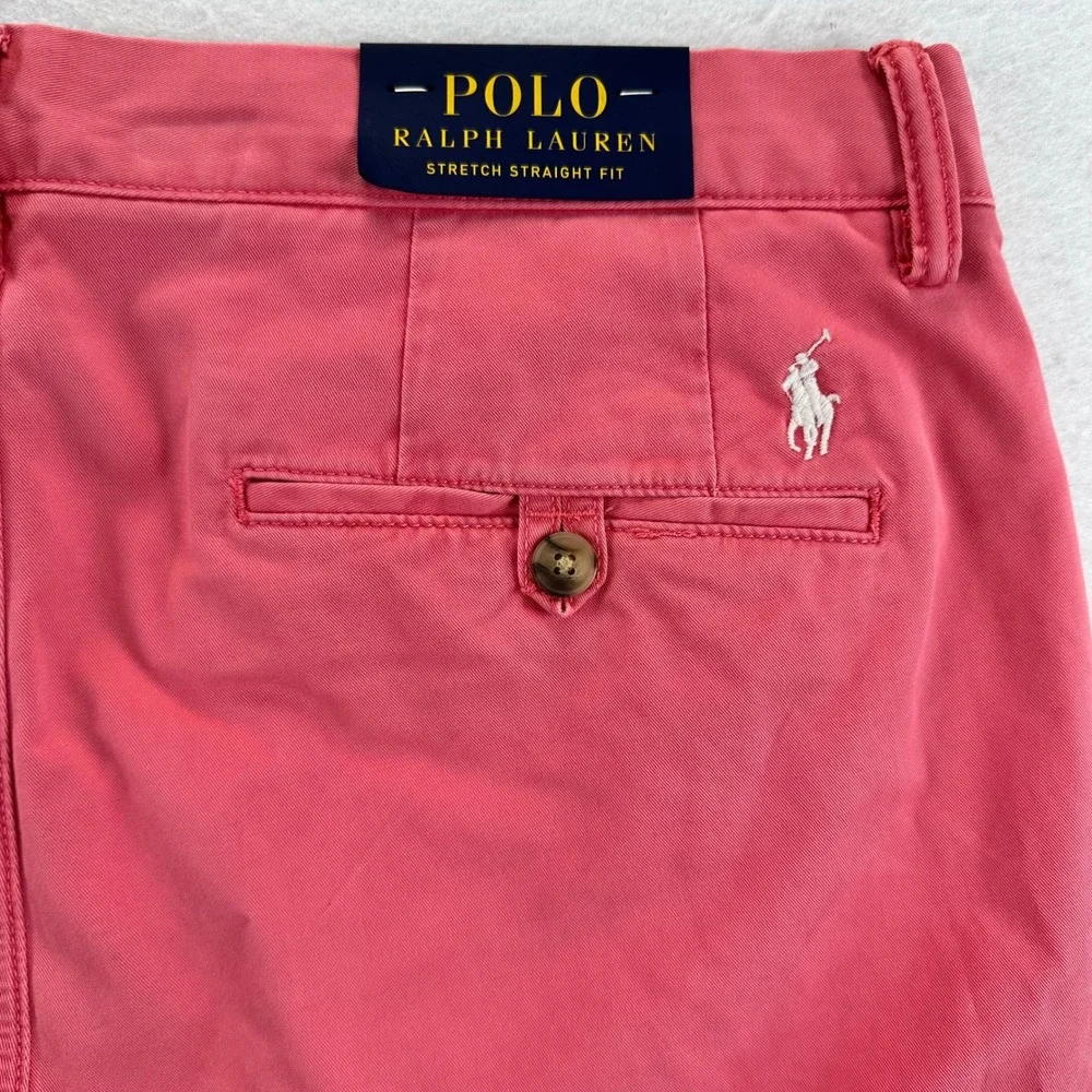 Polo Ralph Lauren Mens Stretch Straight Fit Chino Pants Salmon Pink 33x32 NEW